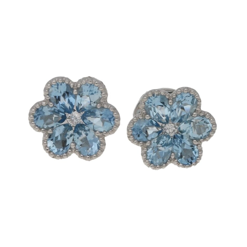 18ct gold aquamarine diamond floral stud earrings