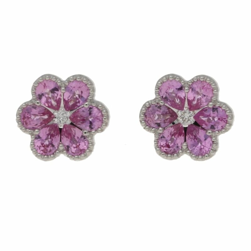 18ct gold pink sapphire floral studs