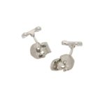 18k white gold skull swivel back cufflinks with diamond eyes