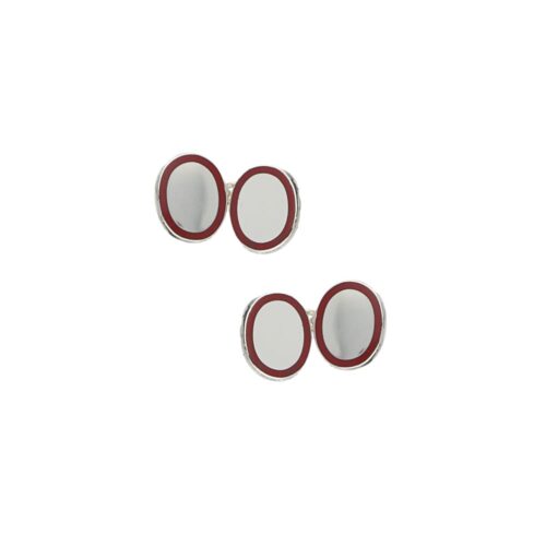 Contemporary Sterling Silver and Cerise Border Enamel Chain Cuff