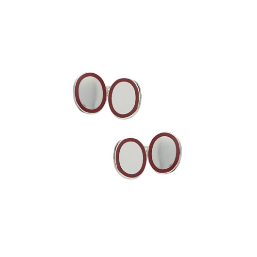Contemporary Sterling Silver and Cerise Border Enamel Chain Cuff