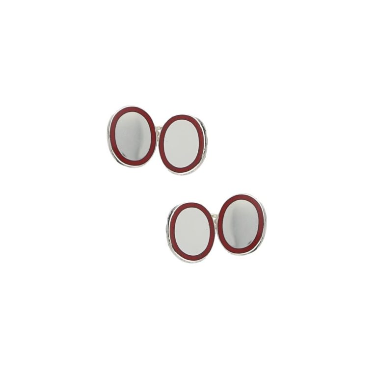 Contemporary Sterling Silver and Cerise Border Enamel Chain Cuff