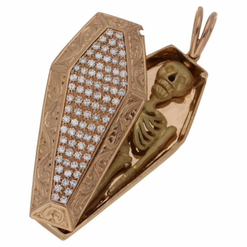18ct rose gold coffin pendant set with diamond