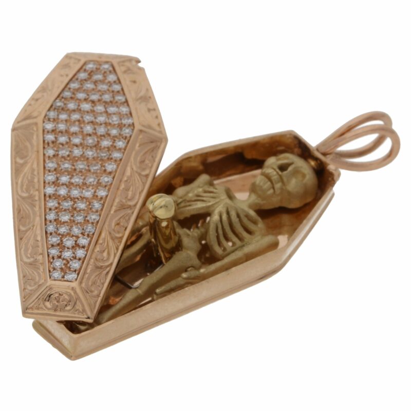 18ct rose gold coffin pendant set with diamond