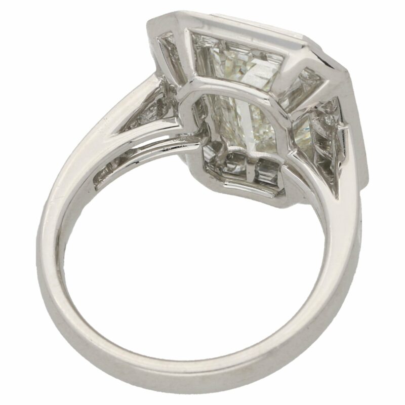 4.13ct Deco style emerald cut diamond ring