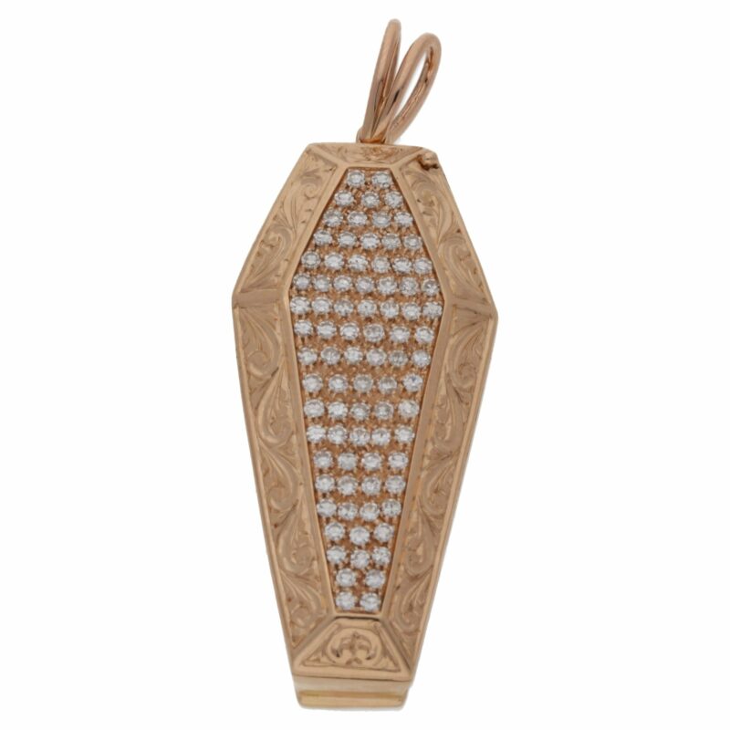 18ct rose gold coffin pendant set with diamond
