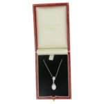 18ct white gold pearl and diamond drop pendant