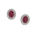 Ruby and Diamond Oval Cluster Stud Earrings