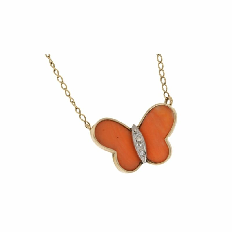 Coral Diamond Butterfly Necklace