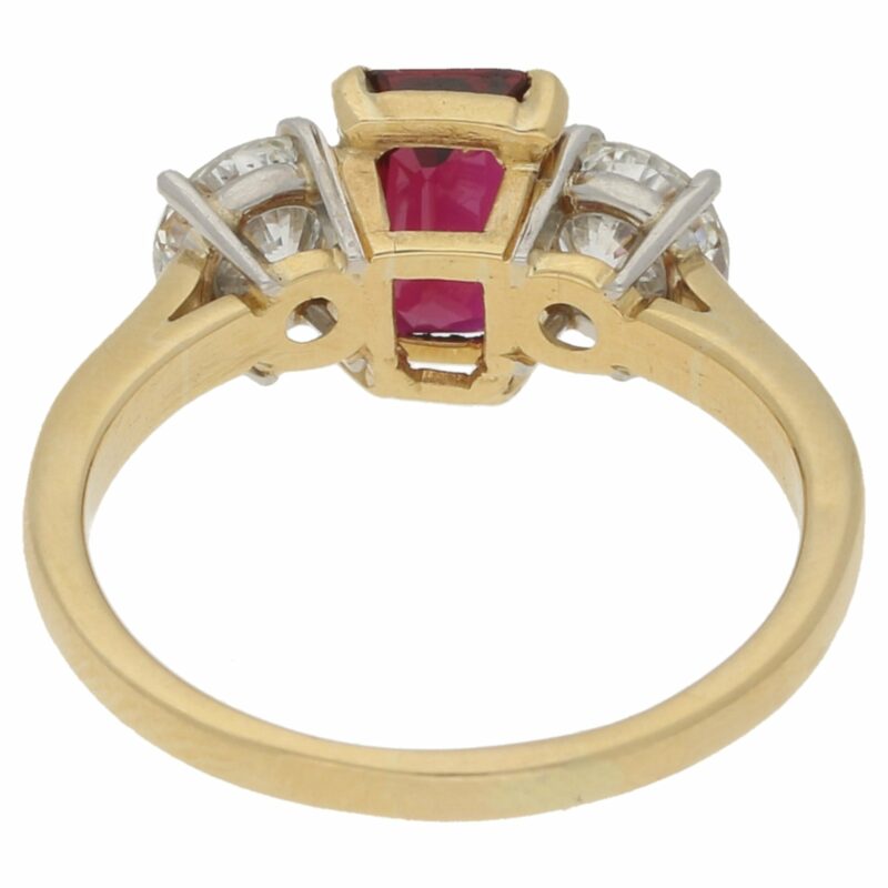 18ct gold ruby diamond three stone engagement ring