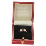 18ct gold ruby diamond three stone engagement ring