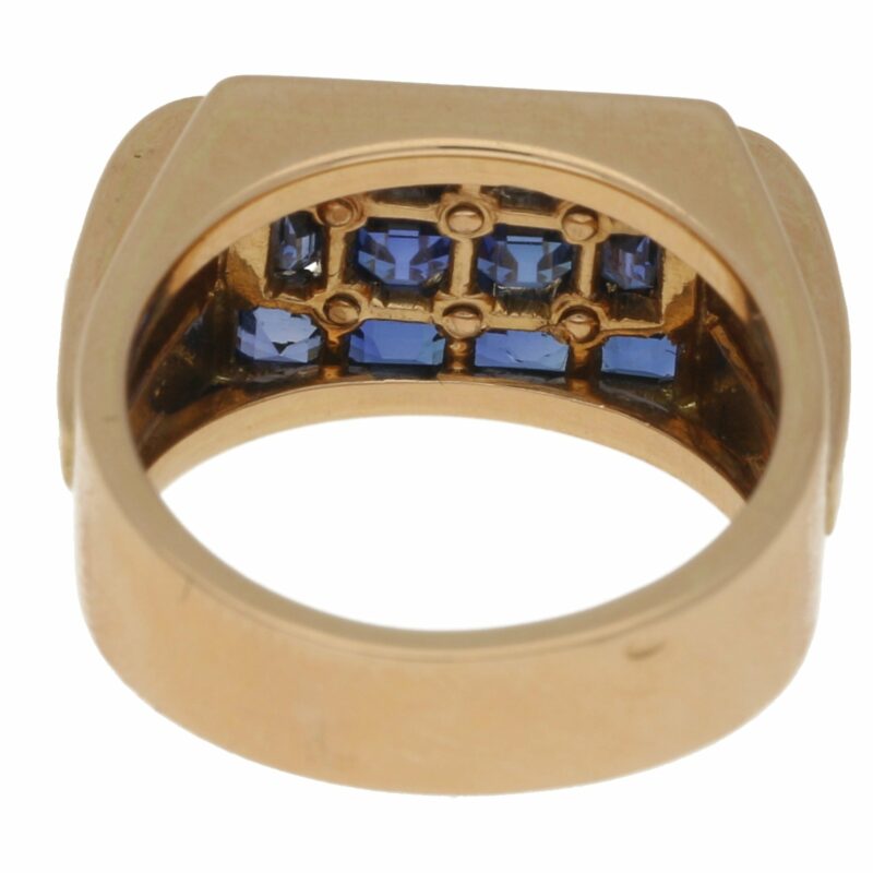 Retro Sapphire and Diamond Cocktail Ring in Rose Gold, c. 1940