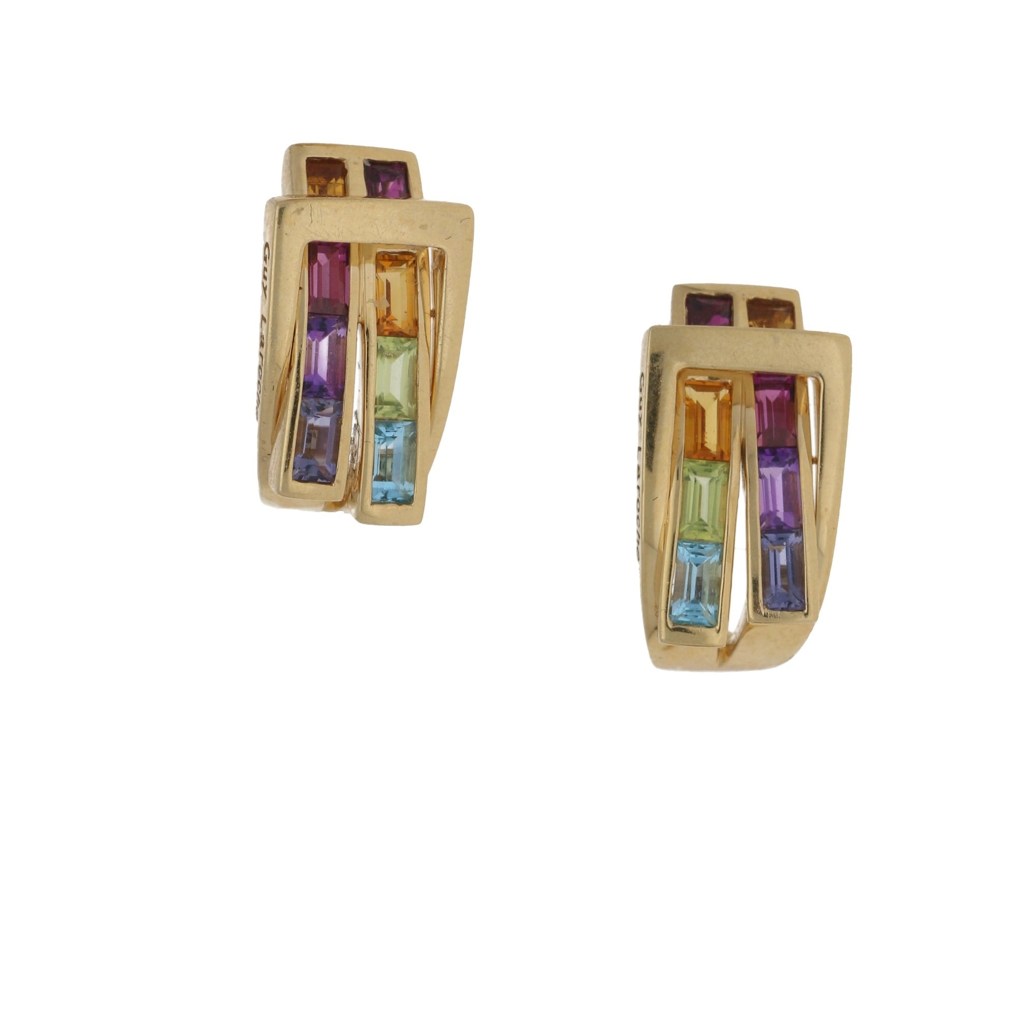 18k yellow gold multi gem Guy Laroche earrings at Susannah Lovis Jewellers