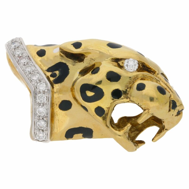 18ct yellow gold panther head brooch