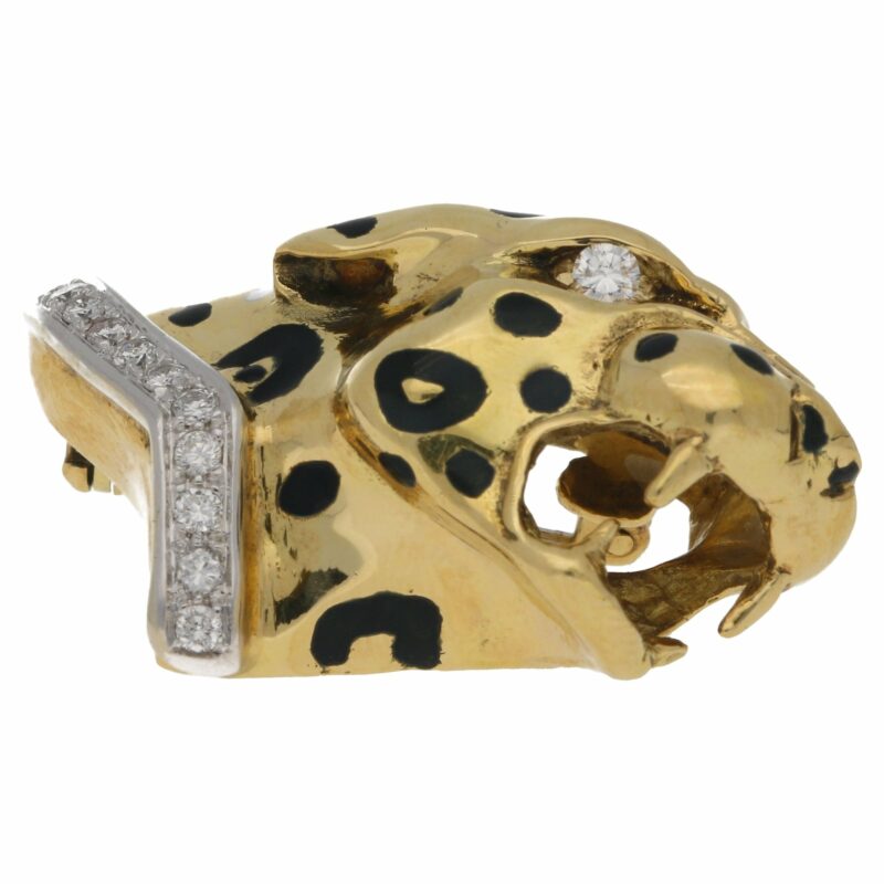 18ct yellow gold panther head brooch