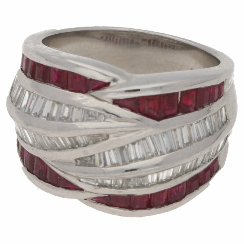 Platinum diamond and ruby dress ring