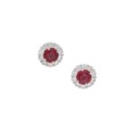 18ct gold ruby diamond round cluster stud earrings