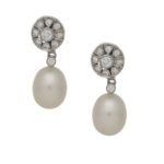 18k gold diamond pearl drop earrings