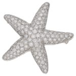 Diamond Starfish Brooch / Pendant in White Gold