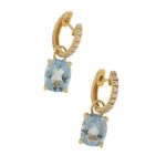 Aquamarine diamond hoop drop earrings