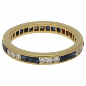 18ct yellow gold sapphire and diamond eternity ring