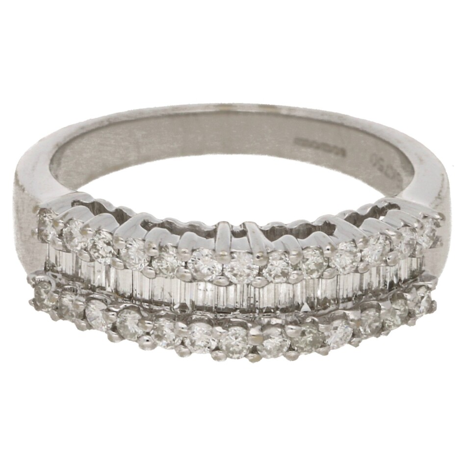 Baguette and round brilliant cut diamond ring
