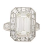 4.13ct Deco style emerald cut diamond ring