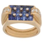 Retro Sapphire and Diamond Cocktail Ring in Rose Gold, c. 1940