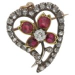 Victorian diamond ruby floral witches heart pendant brooch