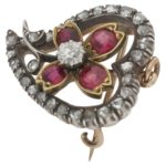 Victorian diamond ruby floral witches heart pendant brooch