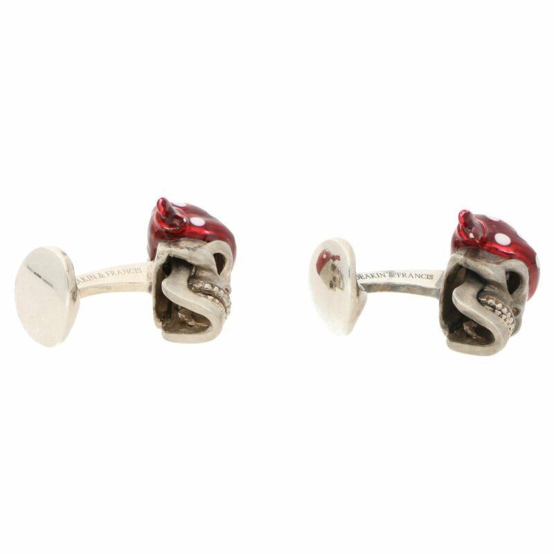 Sterling silver and enamel pirate skull swivel back cufflinks