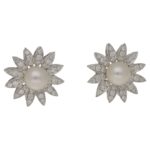 18ct floral pearl diamond stud earrings