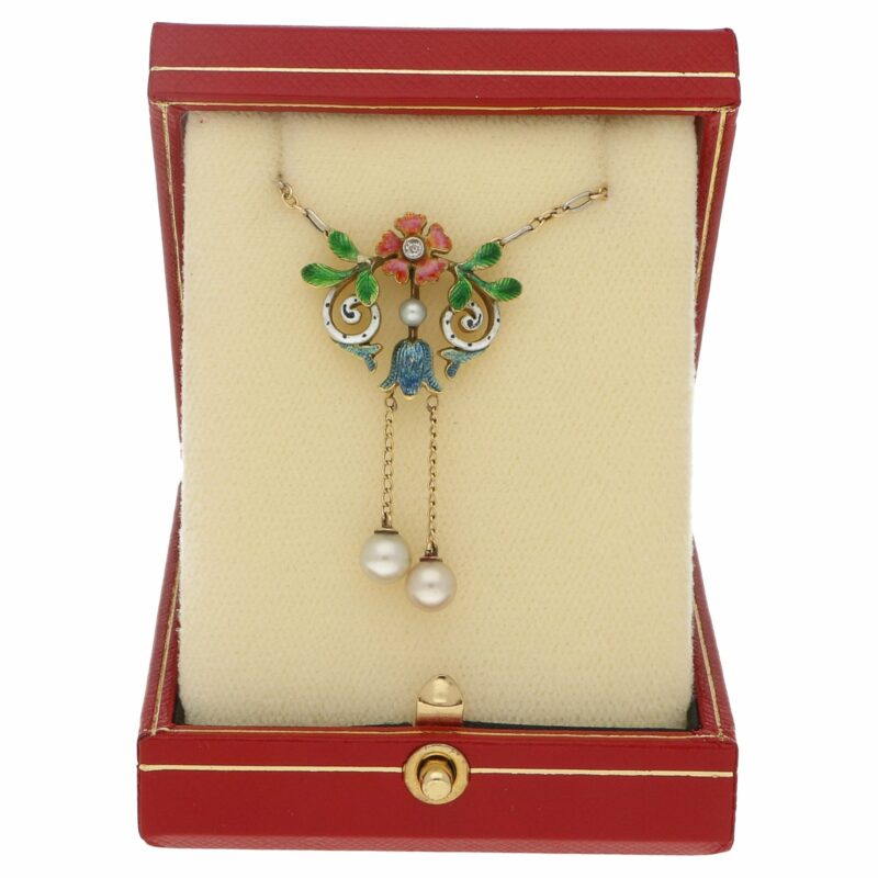 La Belle Epoque Enamel, Pearl and Diamond Necklace