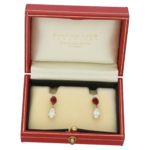 18ct gold oval diamond ruby drop earrings