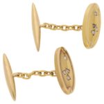 Victorian gold engraved diamond set cufflinks