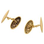 Victorian gold engraved diamond set cufflinks