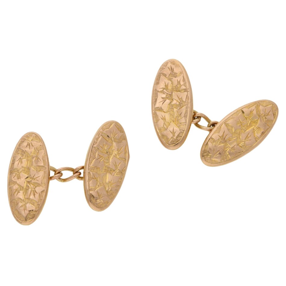 Antique 9ct rose gold leaf pattern cufflinks