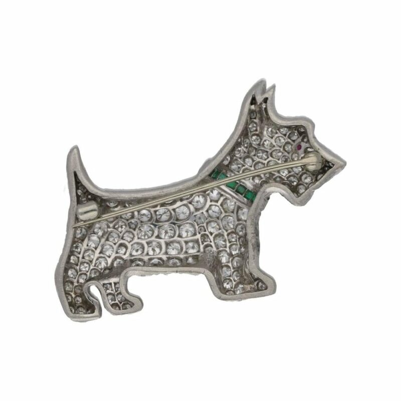 Vintage Diamond and Emerald Scotty Dog Brooch