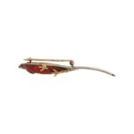 Victorian Enamel, Diamond and Ruby Golden Pheasant Brooch