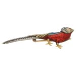 Victorian Enamel, Diamond and Ruby Golden Pheasant Brooch