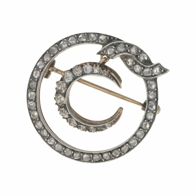 Victorian diamond crescent moon brooch