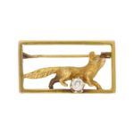 Victorian Diamond Fox Frame Brooch in Yellow Gold, c. 1870