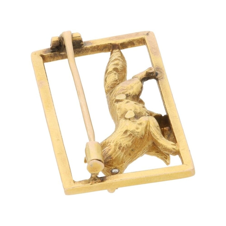 Victorian Diamond Fox Frame Brooch in Yellow Gold, c. 1870