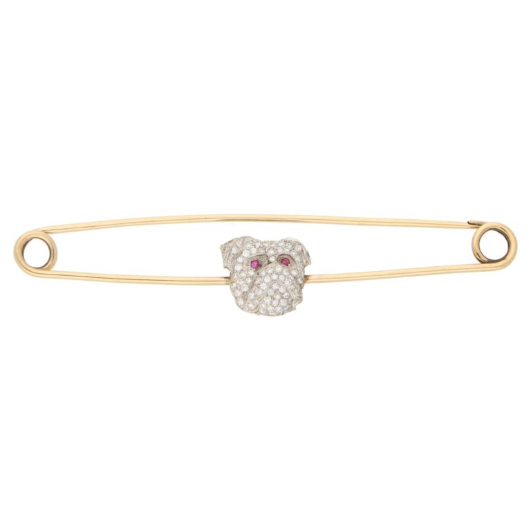 Gold diamond British Bulldog bar pin