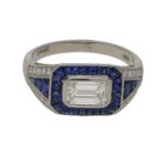 Art Deco style sapphire and diamond ring set in platinum