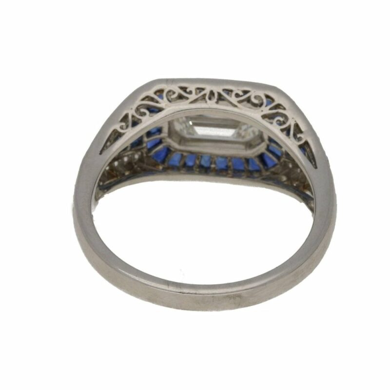 Art Deco style sapphire and diamond ring set in platinum