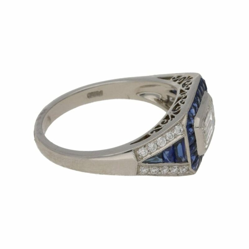 Art Deco style sapphire and diamond ring set in platinum