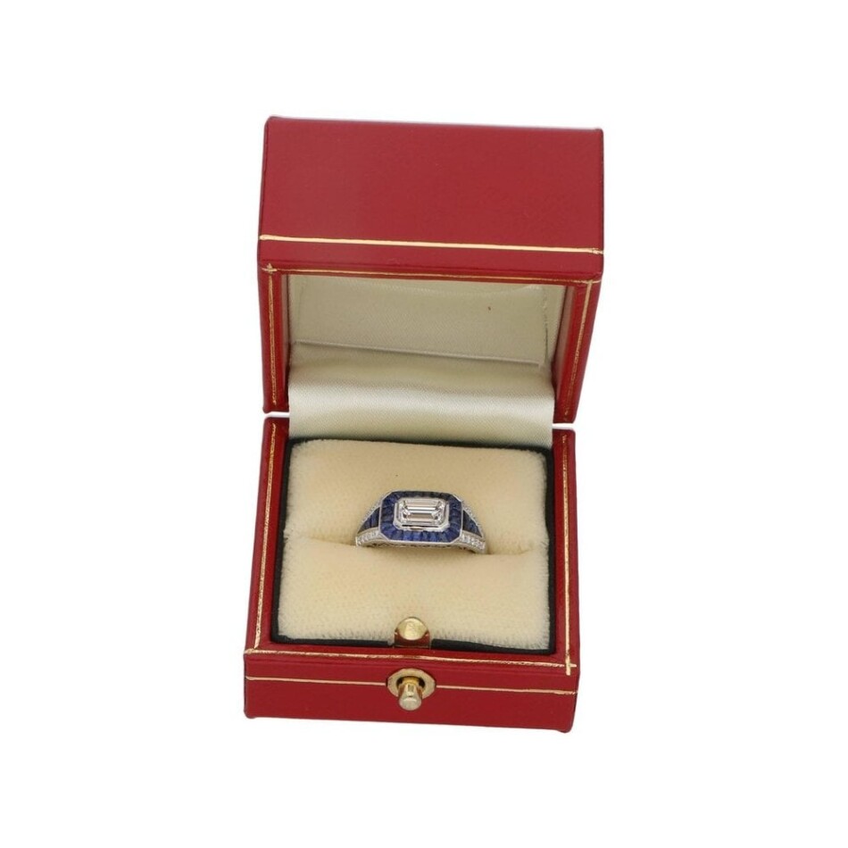 Art Deco style sapphire and diamond ring set in platinum