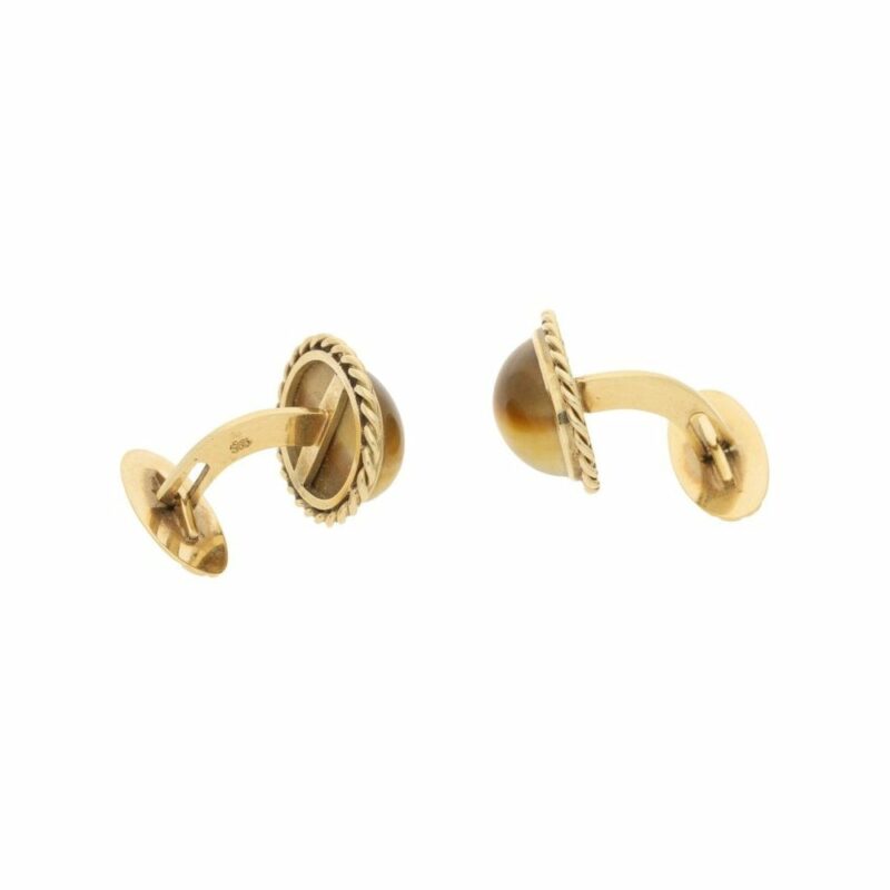 14ct gold rope work cabochon tiger's eye cufflinks