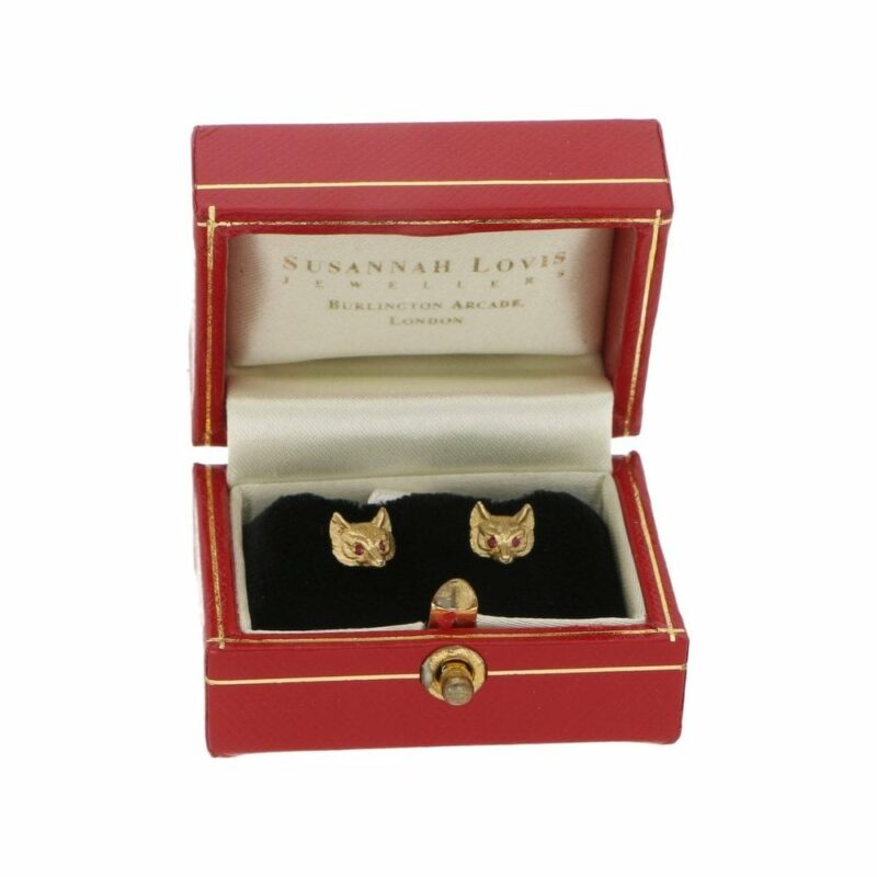 A Pair of 9kt Yellow Gold Fox Head Stud Earrings with Ruby Eyes